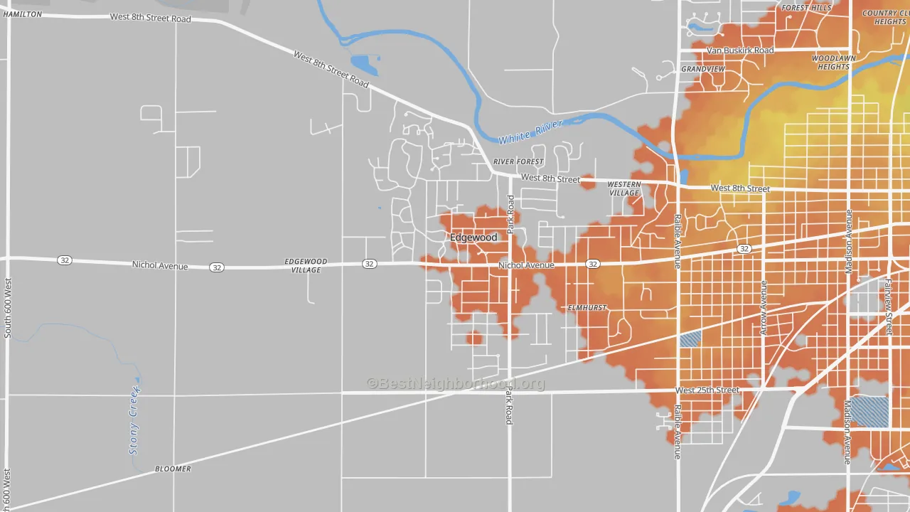Bike Grade map of Edgewood, IN