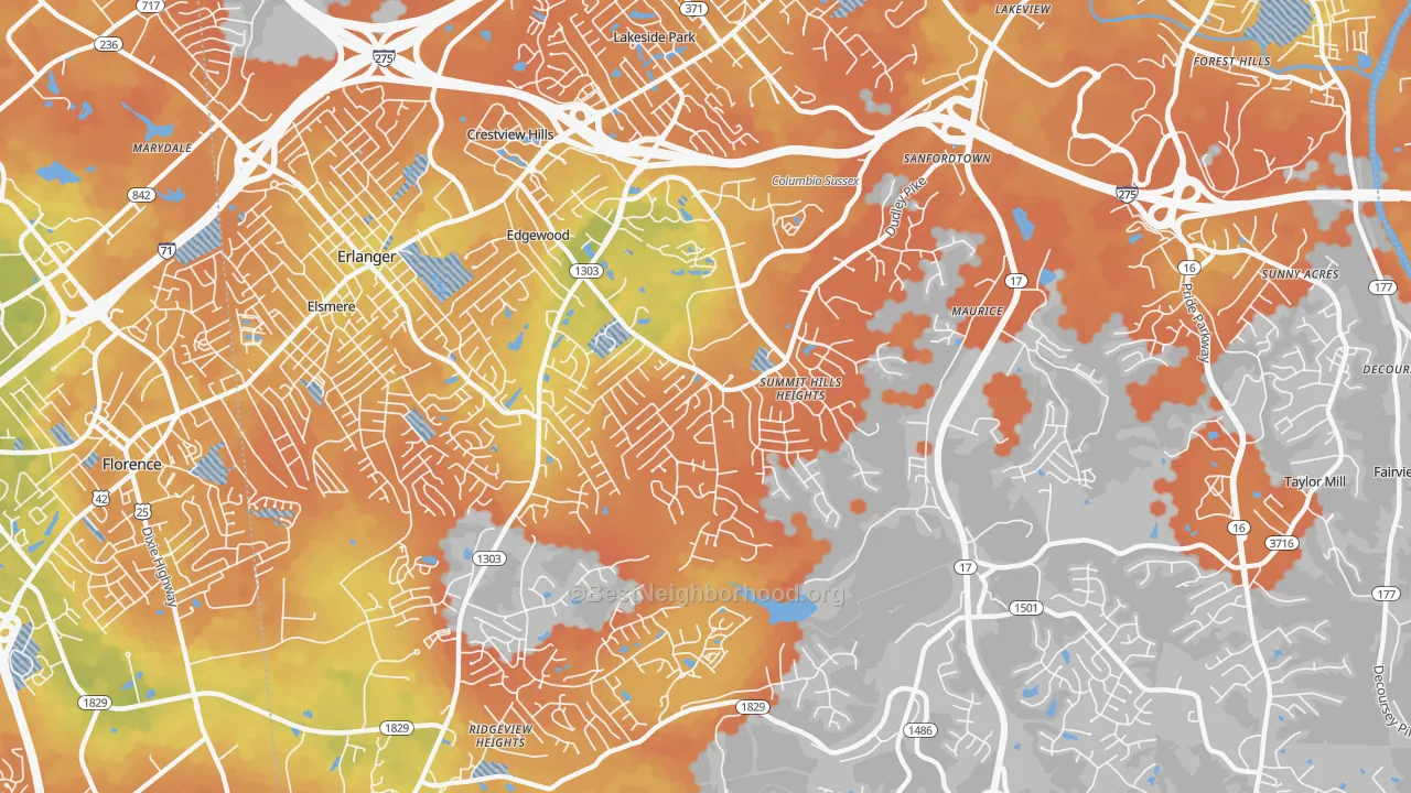 Bike Grade map of Edgewood, KY