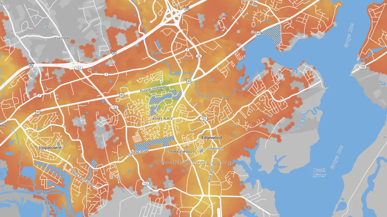 Bike Grade map of Edgewood, MD