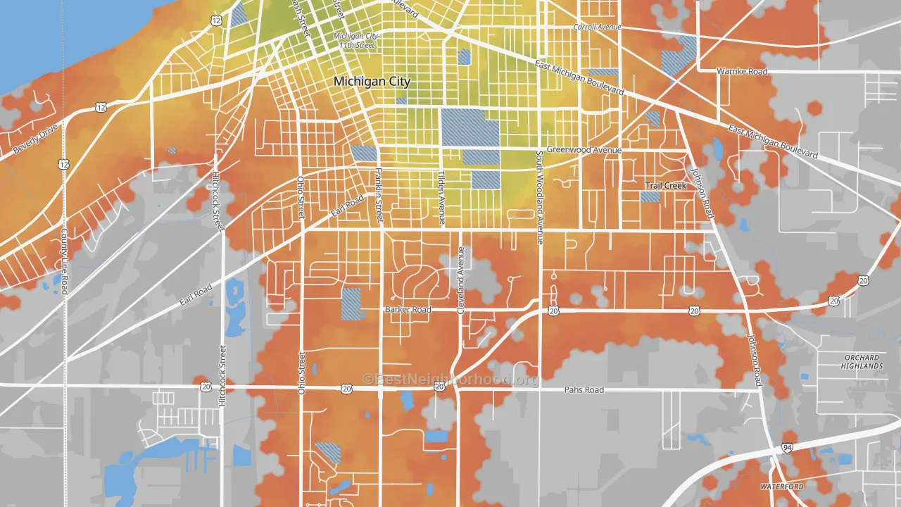 Bike Grade map of Edgewood, Michigan City, IN