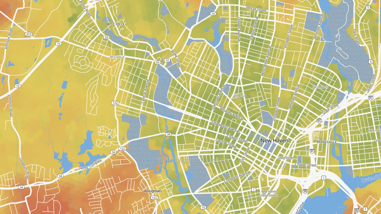 Bike Grade map of Edgewood, New Haven, CT