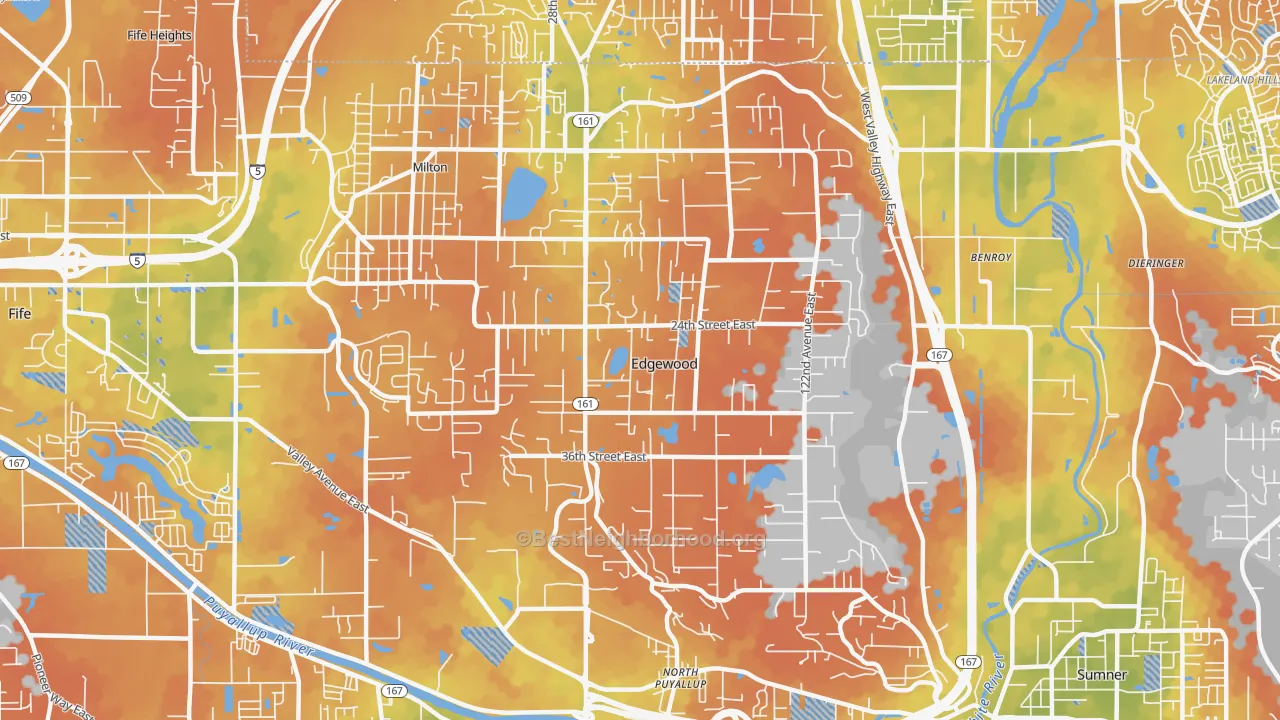 Bike Grade map of Edgewood, WA