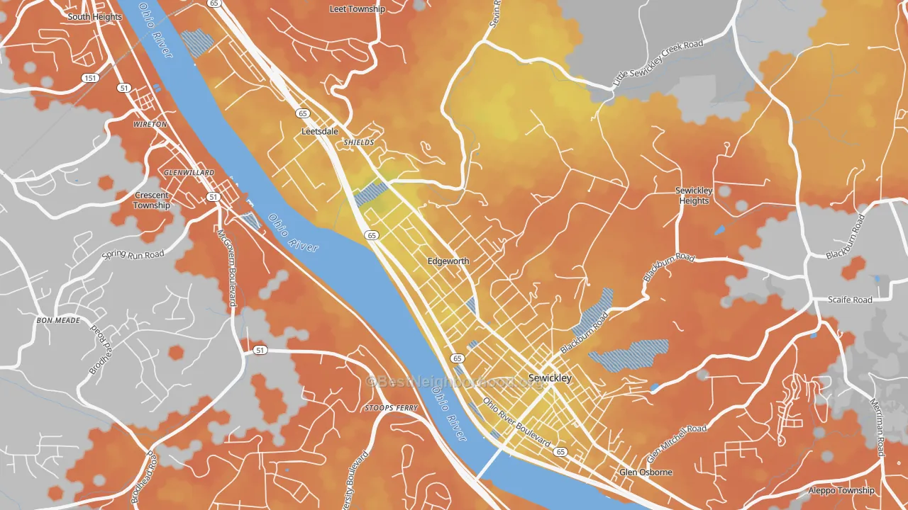Bike Grade map of Edgeworth, PA