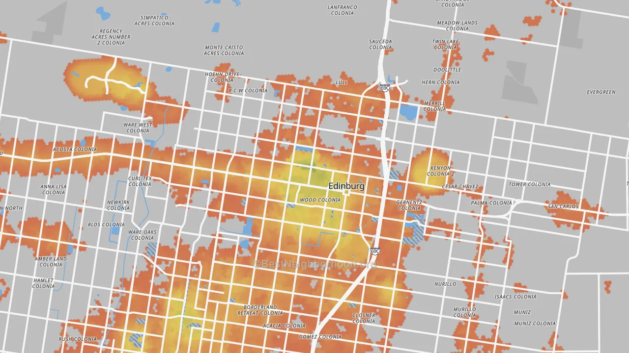Bike Grade map of Edinburg, TX