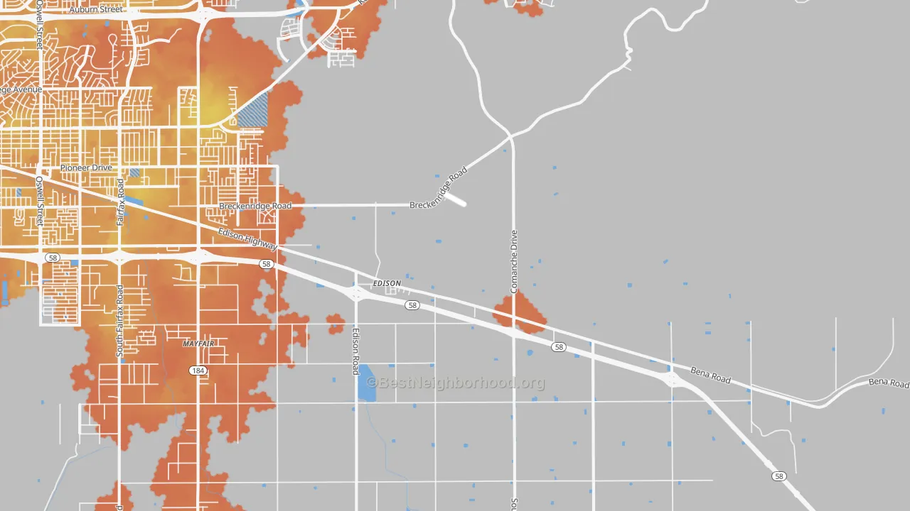 Bike Grade map of Edison, CA