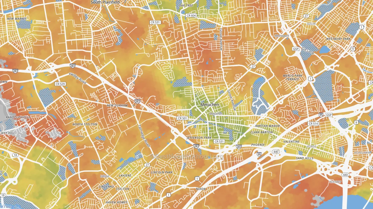 Bike Grade map of Edison, NJ