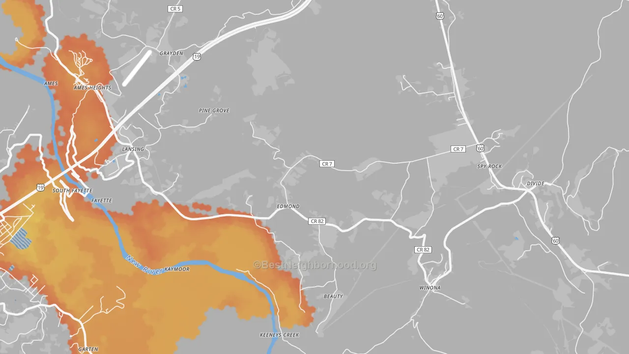 Bike Grade map of Edmond, WV