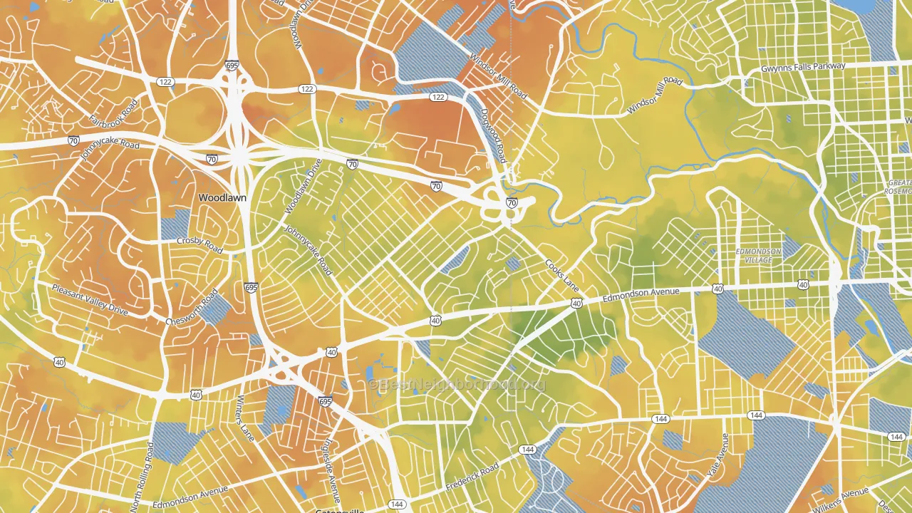Bike Grade map of Edmondson Heights, Woodlawn, MD