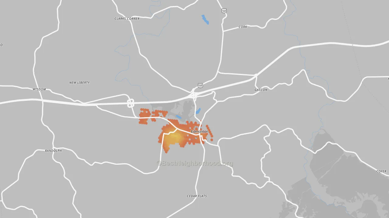 Bike Grade map of Edmonton, KY