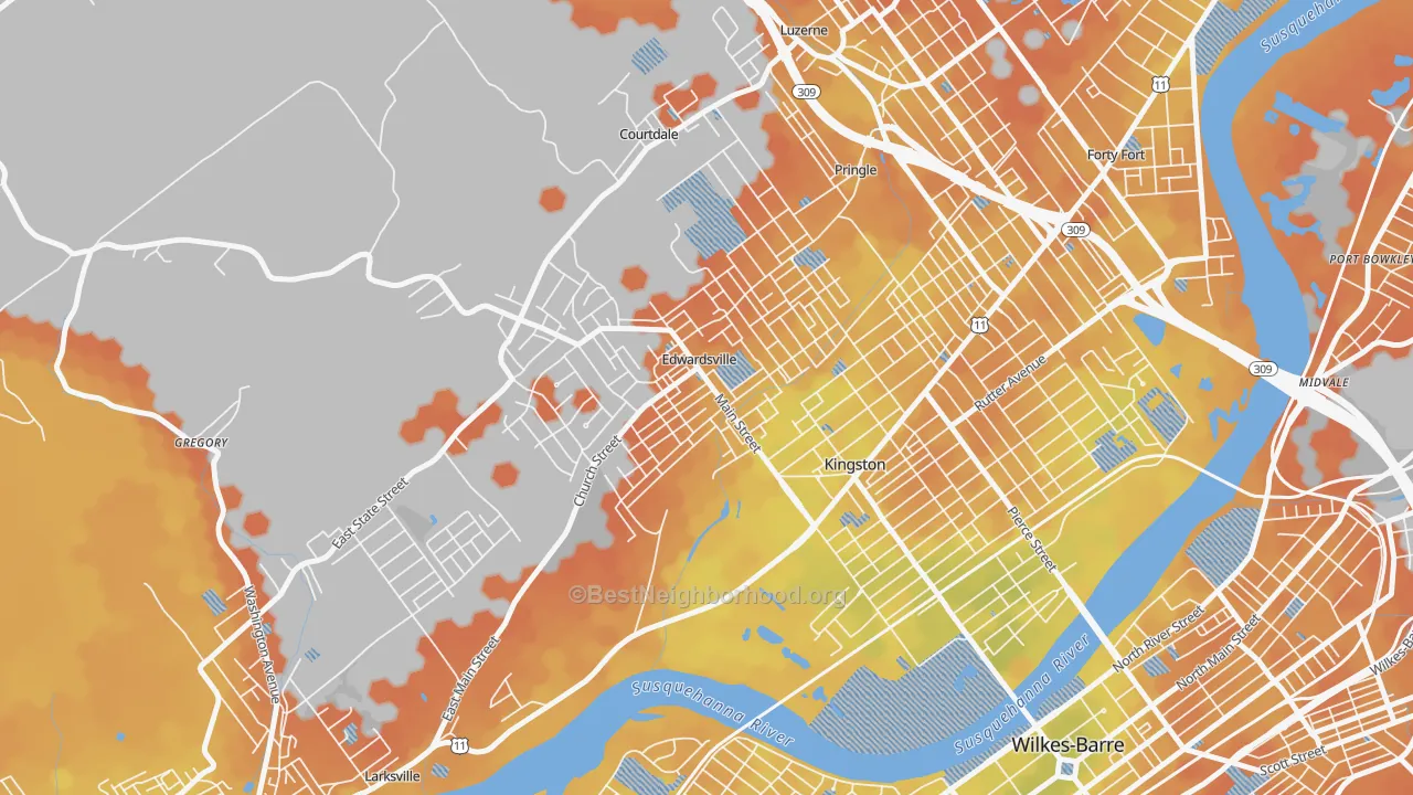 Bike Grade map of Edwardsville, PA