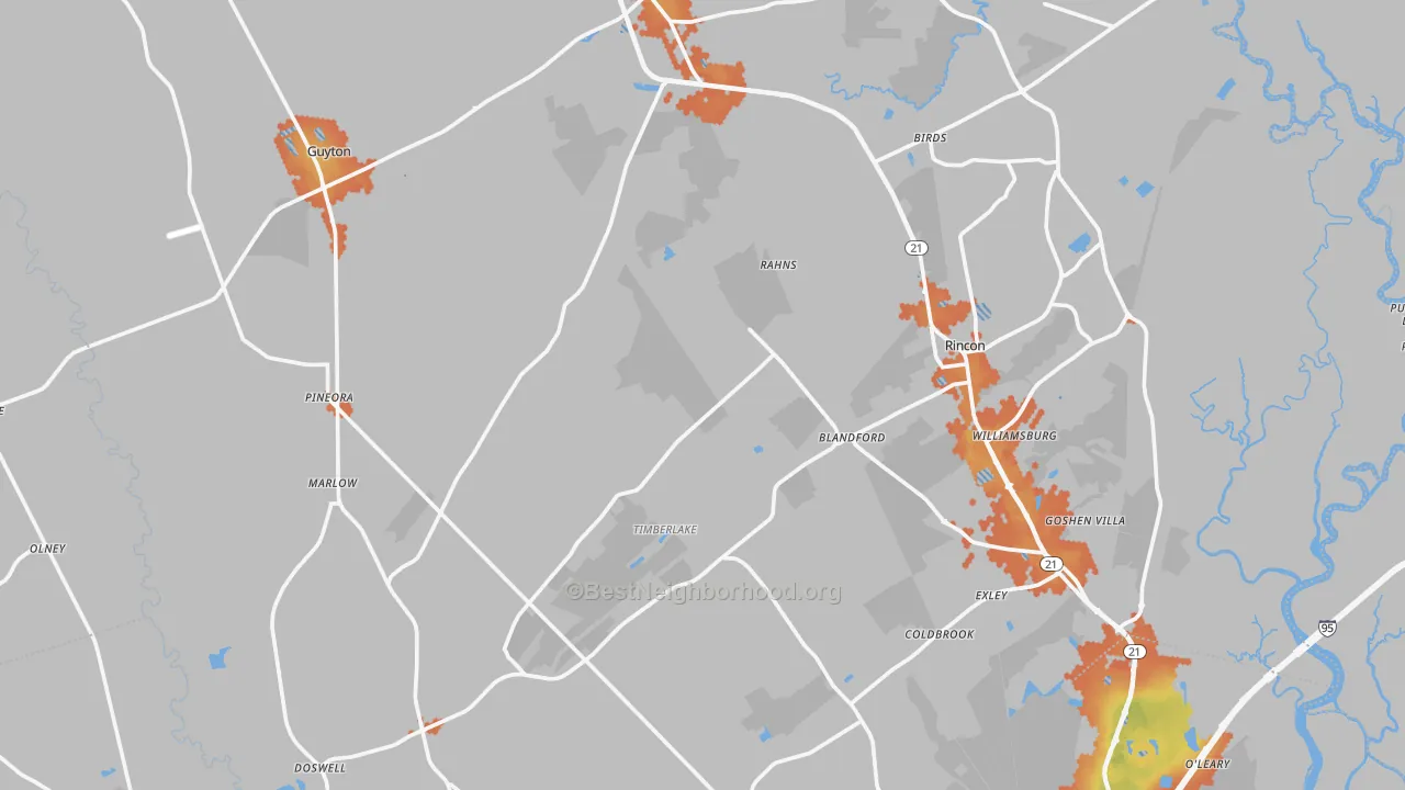 Bike Grade map of Effingham County, GA