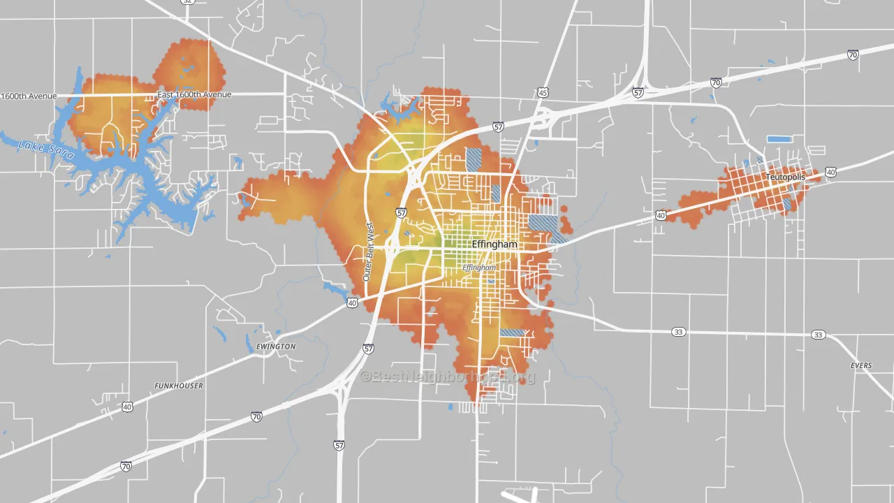 Bike Grade map of Effingham, IL