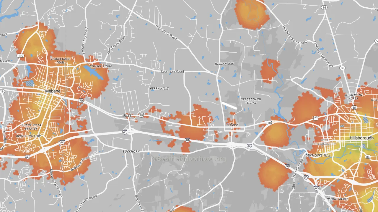 Bike Grade map of Efland, NC