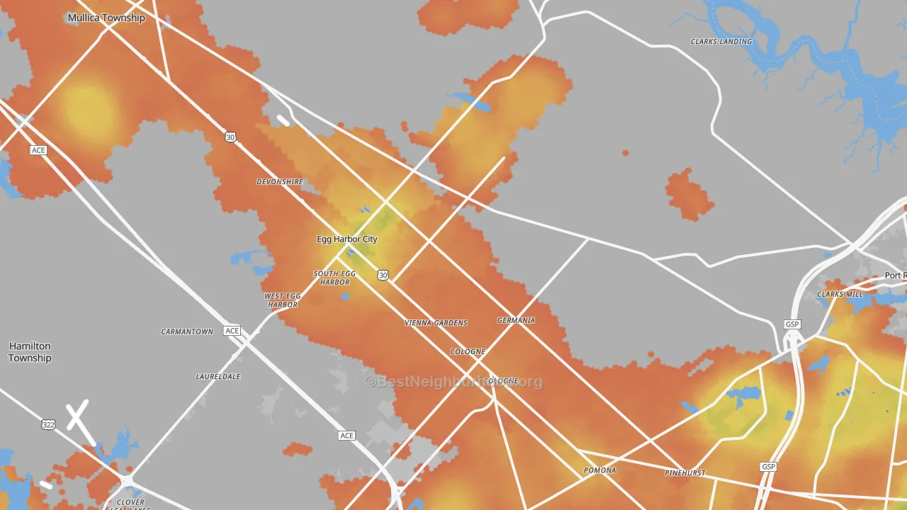 Bike Grade map of Egg Harbor City, NJ
