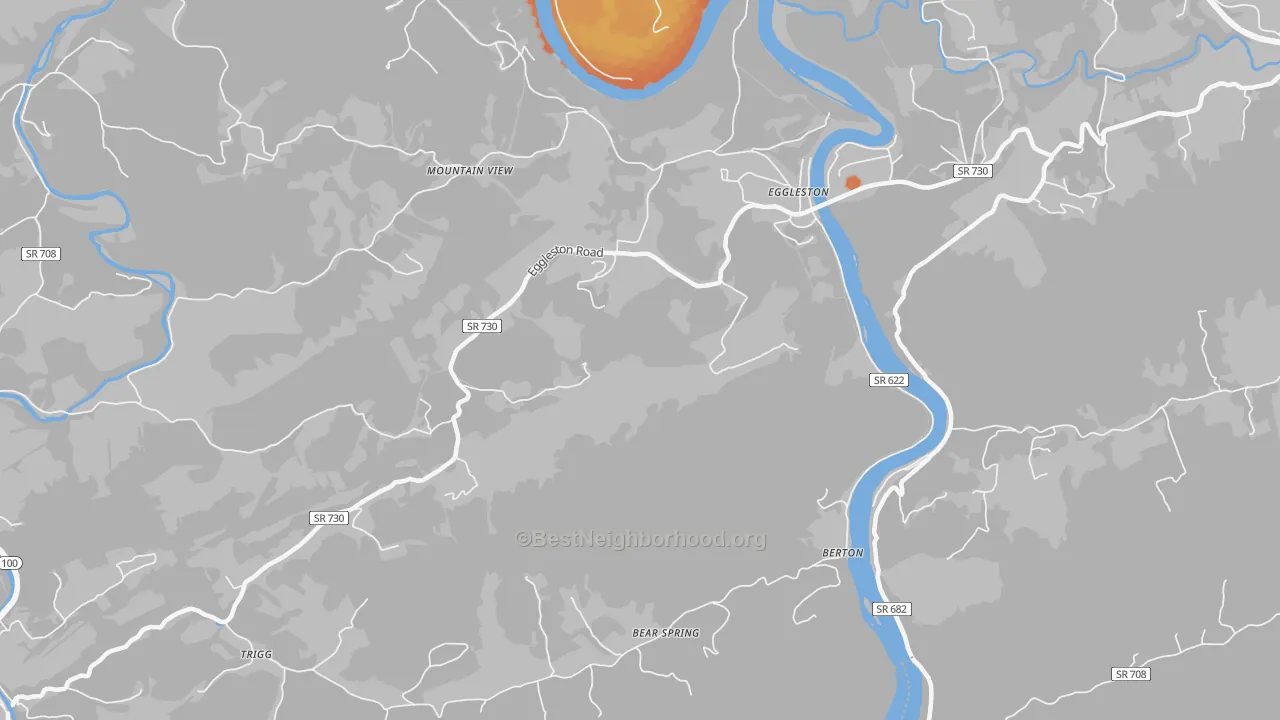 Bike Grade map of Eggleston, VA