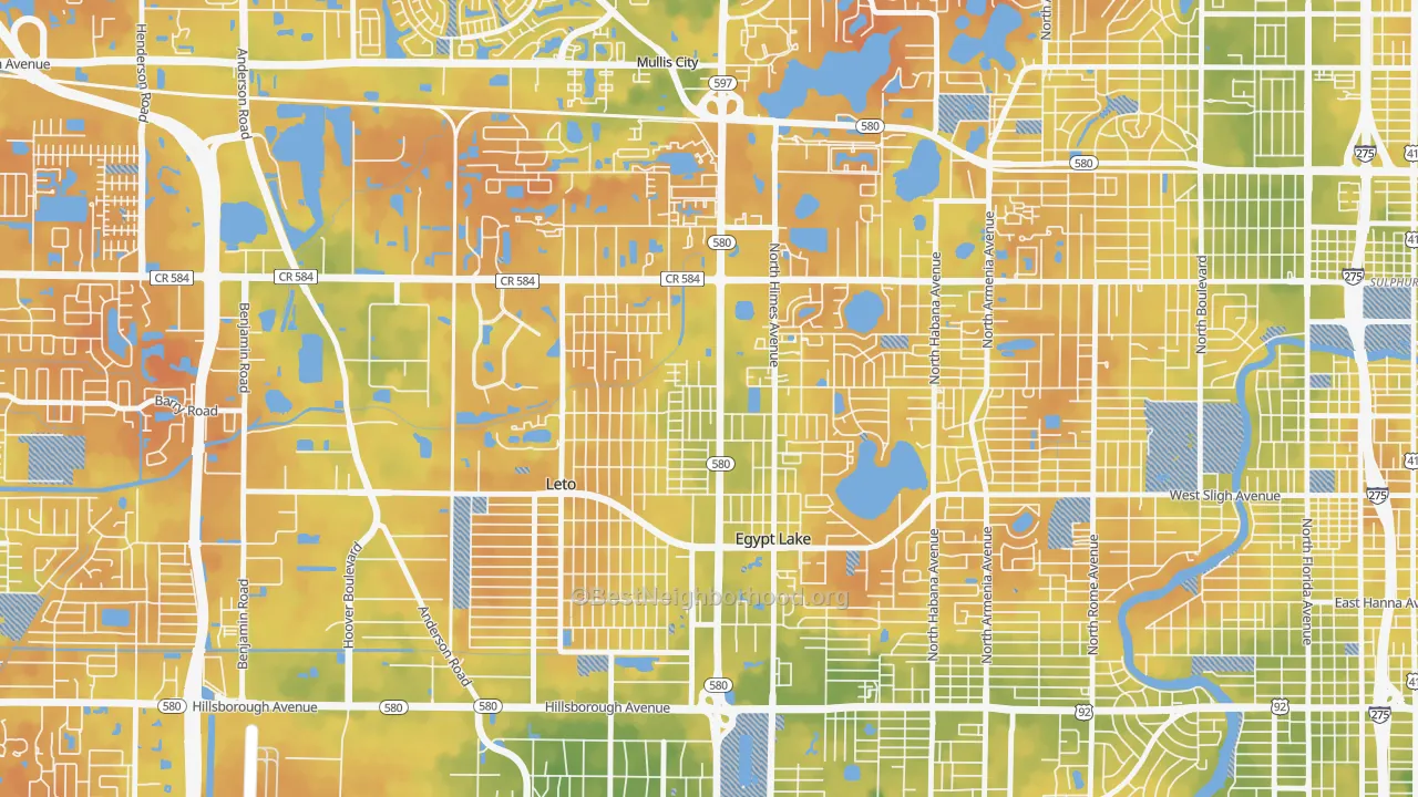 Bike Grade map of Egypt Lake-Leto, FL