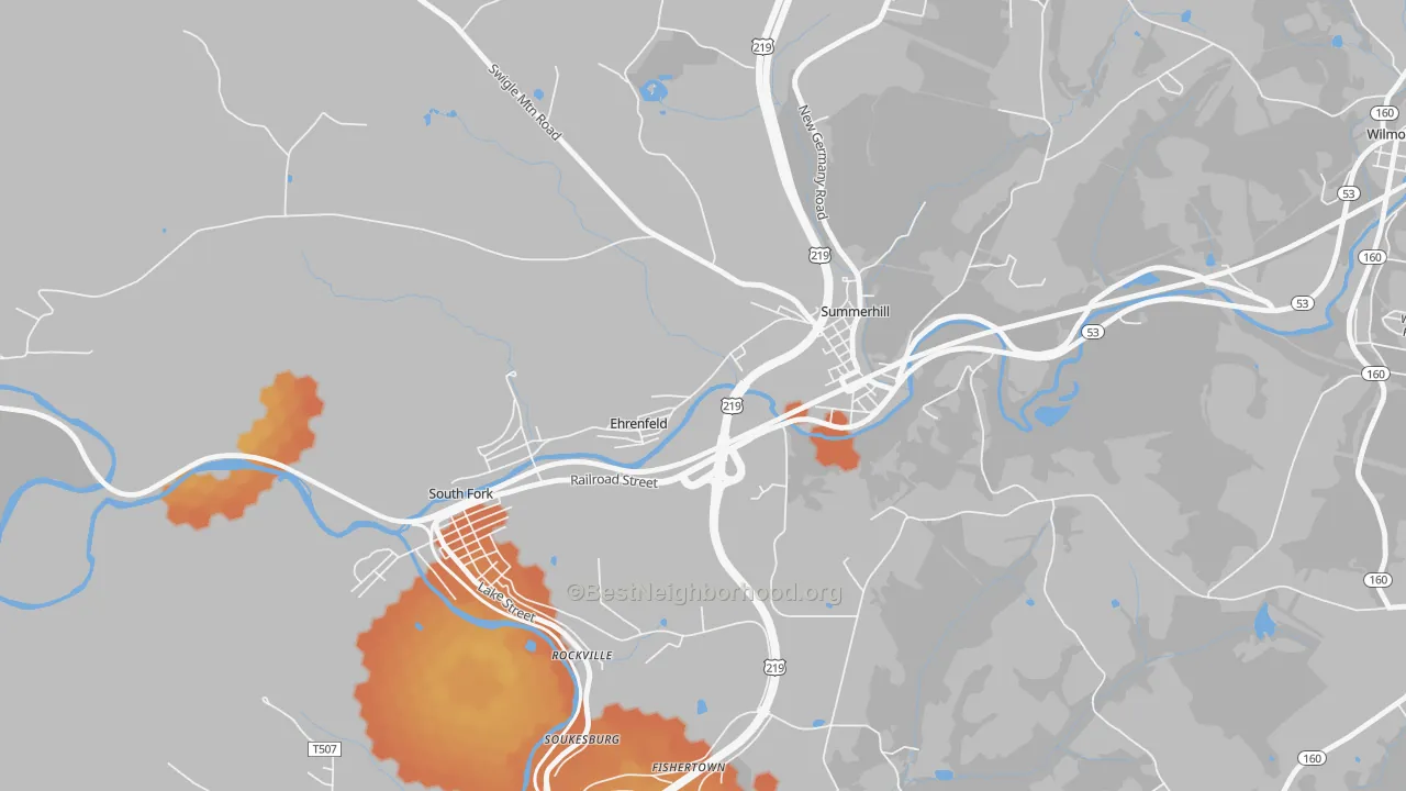 Bike Grade map of Ehrenfeld, PA