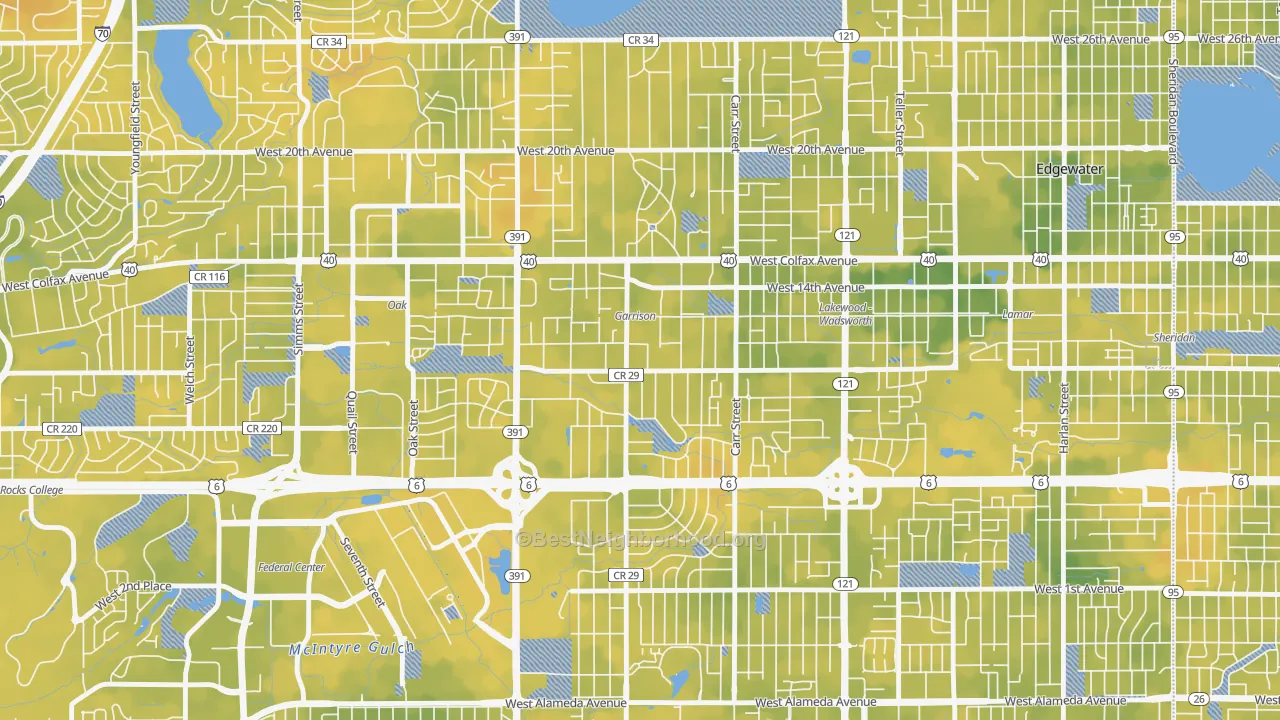 Bike Grade map of Eiber, Lakewood, CO