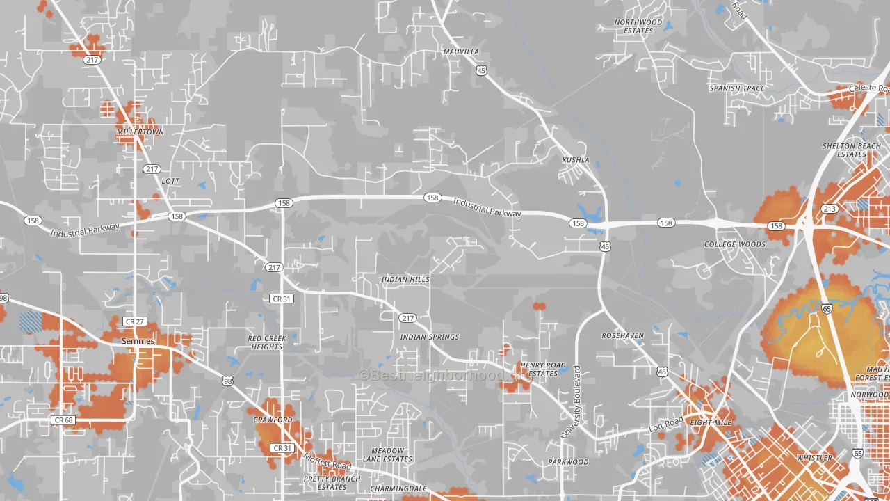 Bike Grade map of Eight Mile, AL