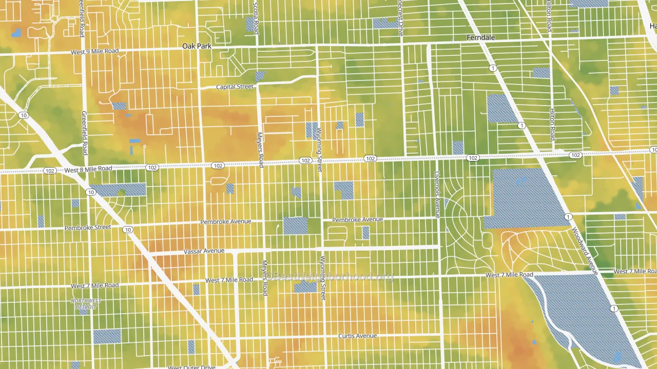 Bike Grade map of Eight Mile Wyoming, Detroit, MI