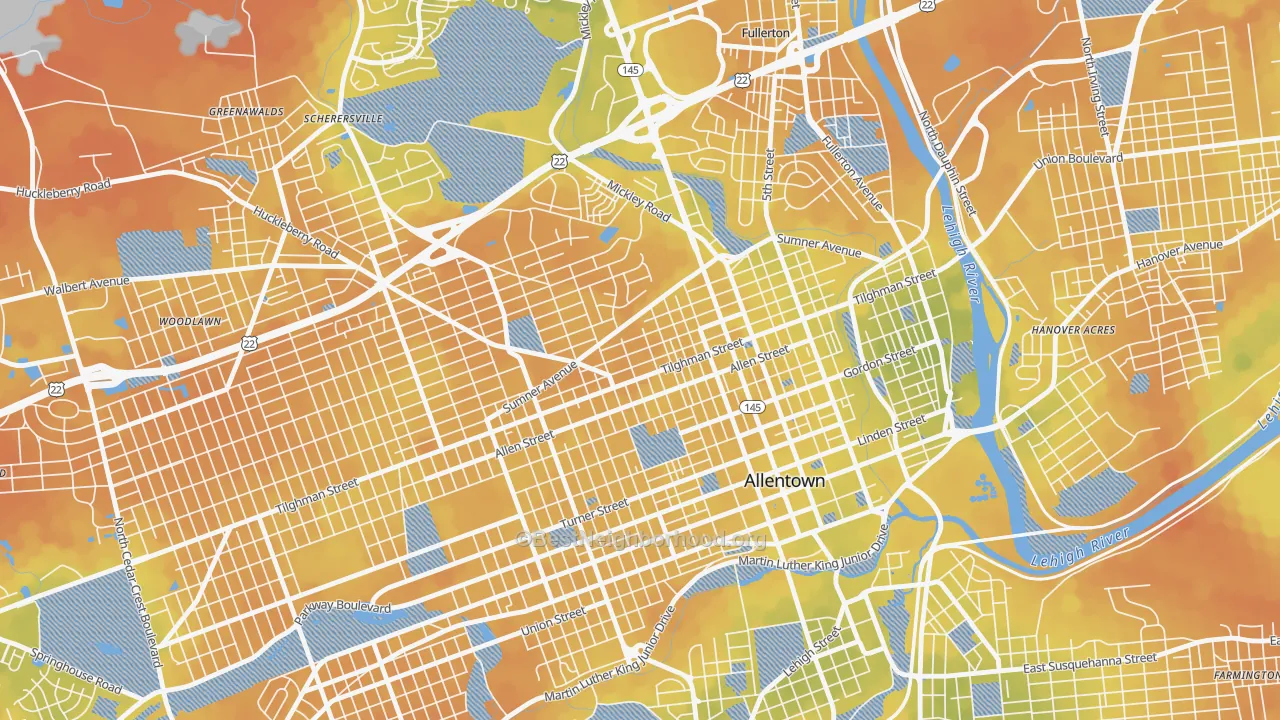Bike Grade map of Eighth Ward, Allentown, PA