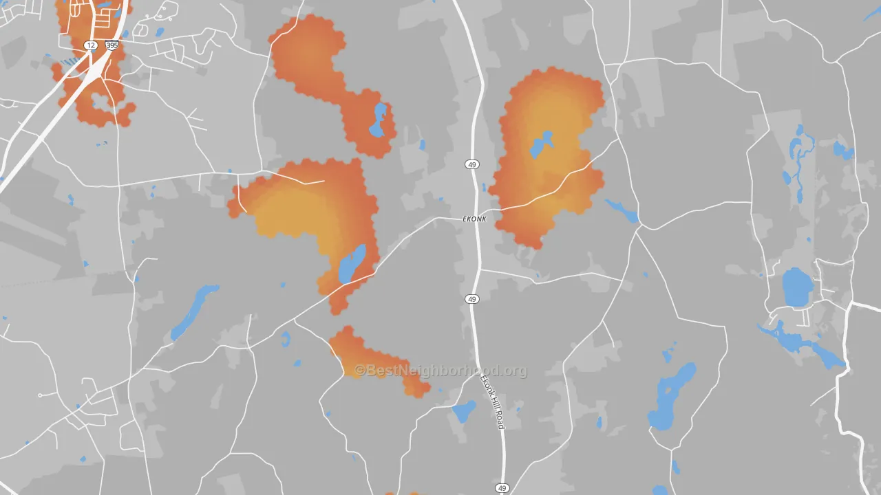 Bike Grade map of Ekonk, CT