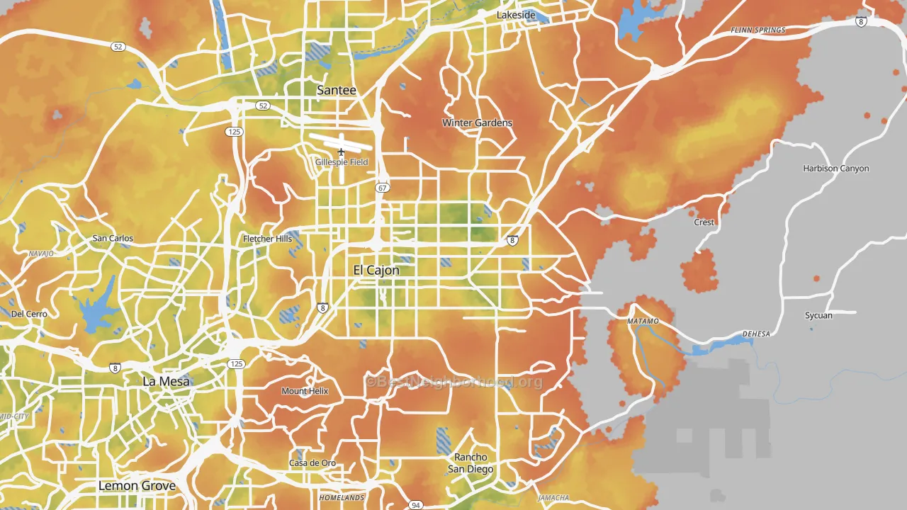 Bike Grade map of El Cajon, CA