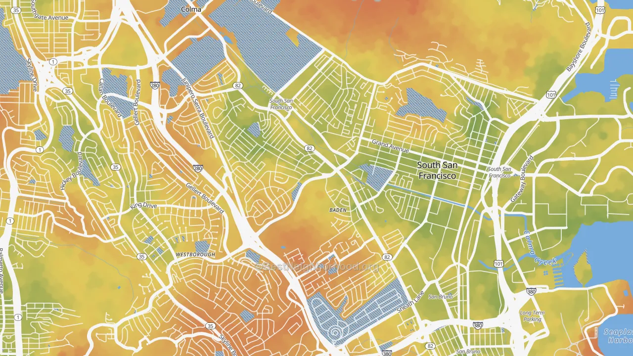 Bike Grade map of El Camino, South San Francisco, CA