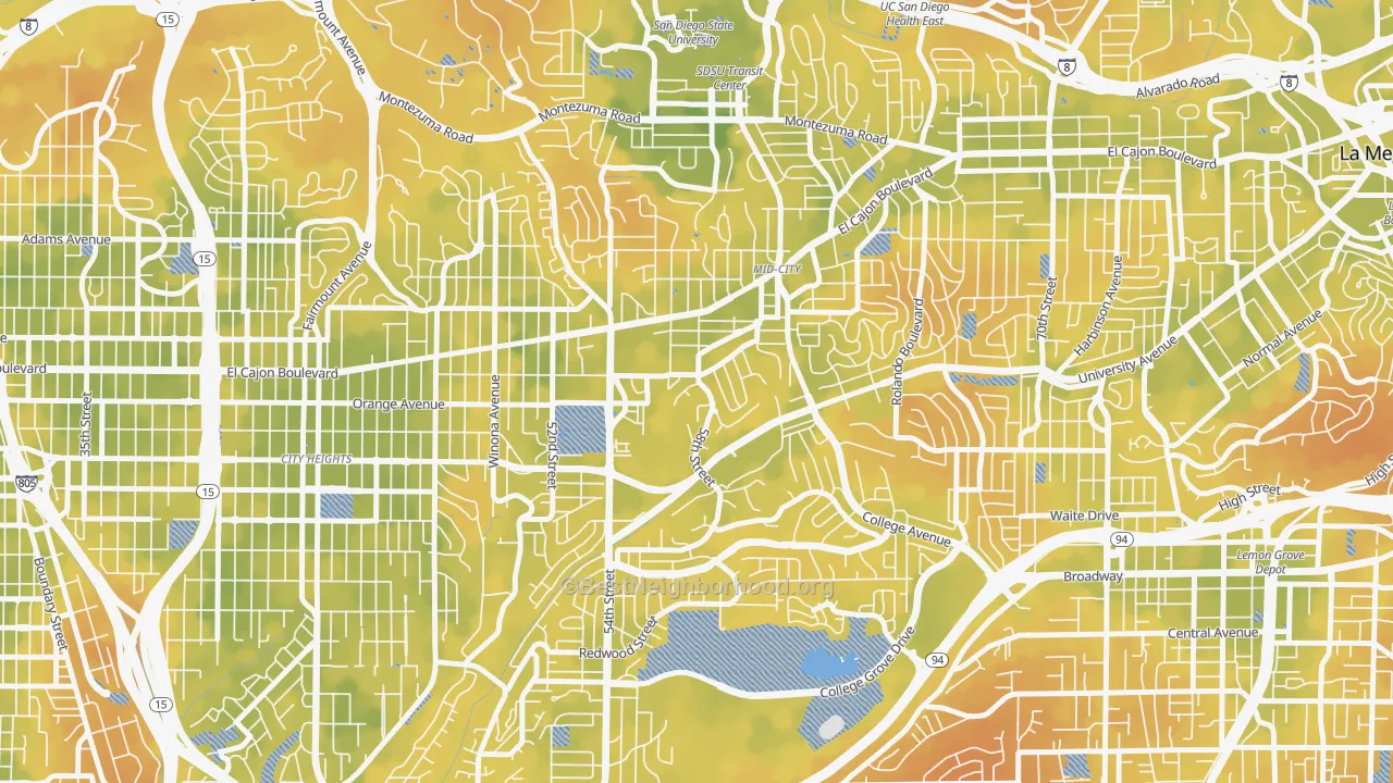 Bike Grade map of El Cerritos, San Diego, CA