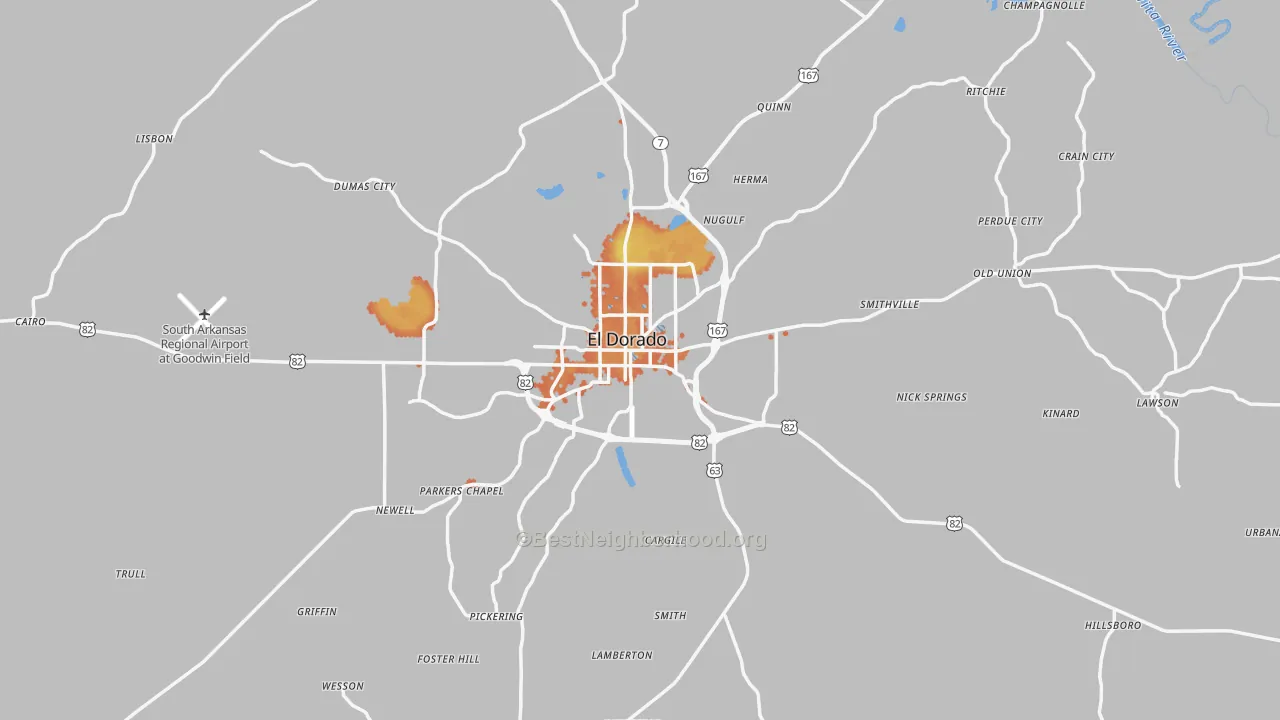 Bike Grade map of El Dorado, AR