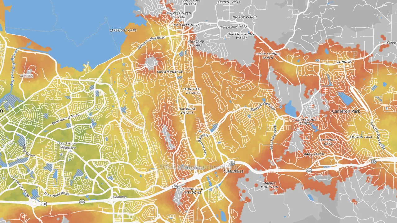 Bike Grade map of El Dorado Hills, CA