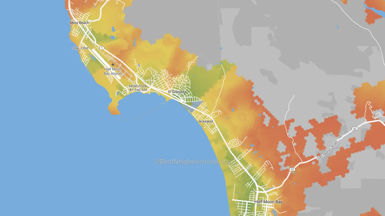 Bike Grade map of El Granada, CA