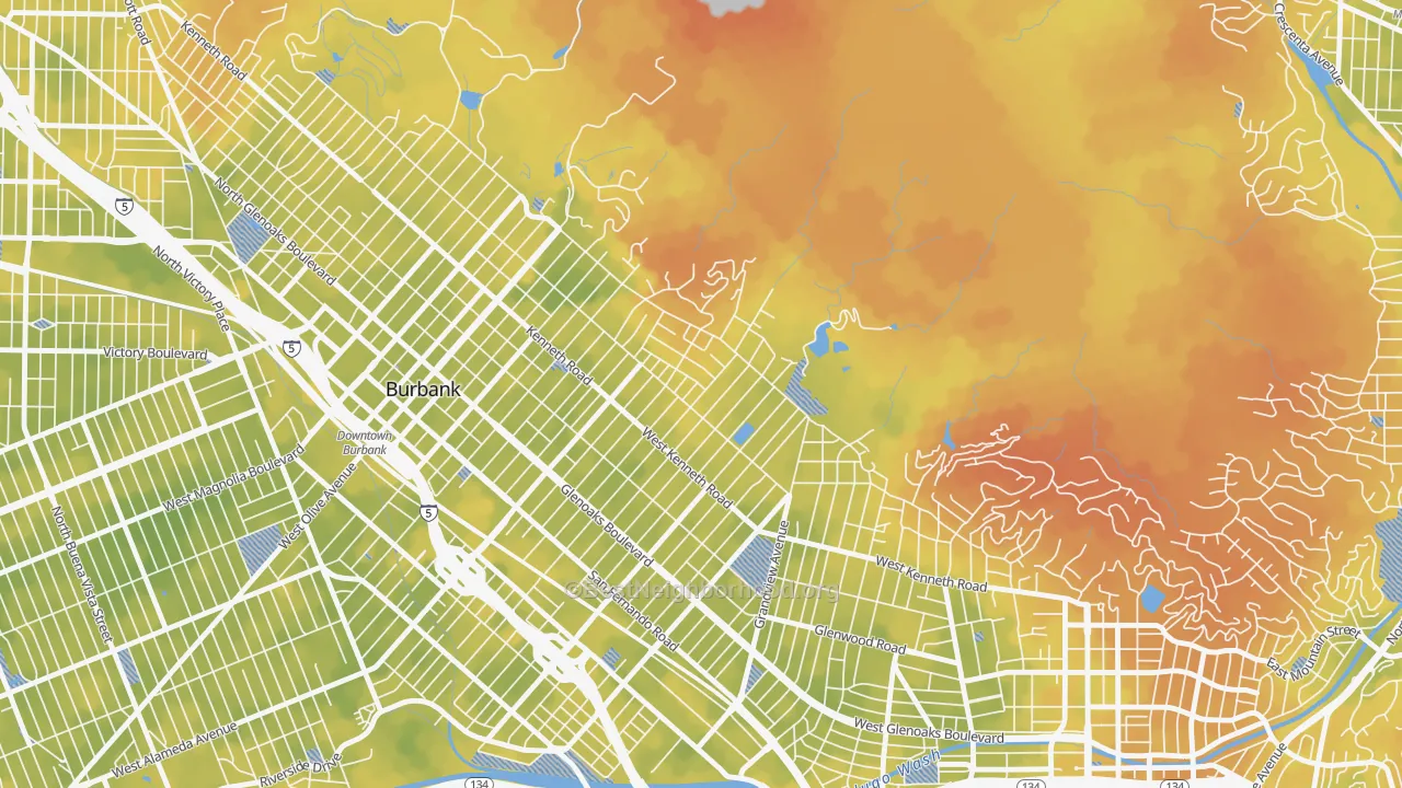 Bike Grade map of El Miradero, Glendale, CA