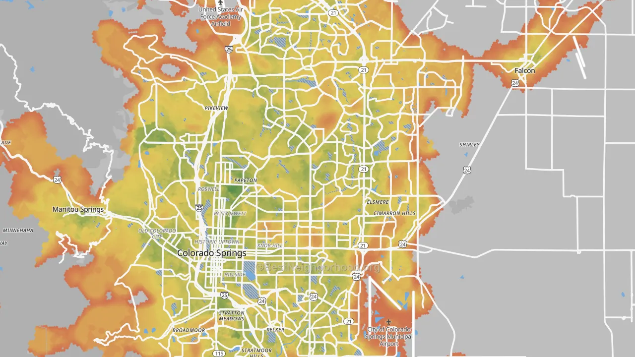 Bike Grade map of El Paso County, CO