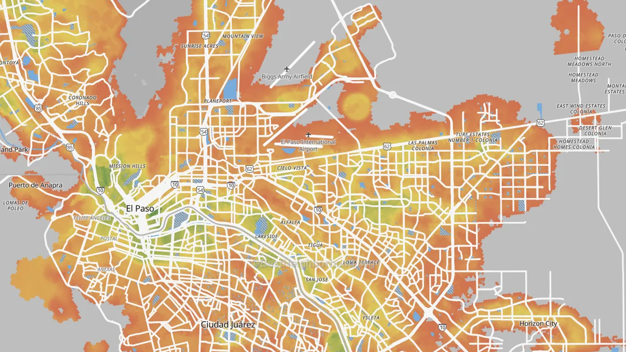 Bike Grade map of El Paso County, TX