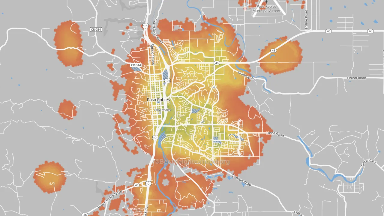 Bike Grade map of El Paso de Robles, CA