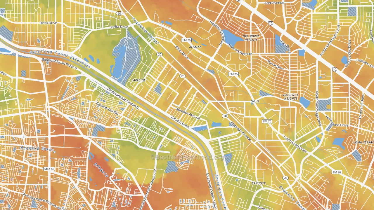 Bike Grade map of El Paso Lower Valley, El Paso, TX