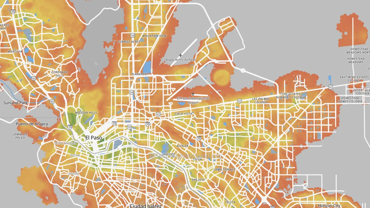 Bike Grade map of El Paso, TX