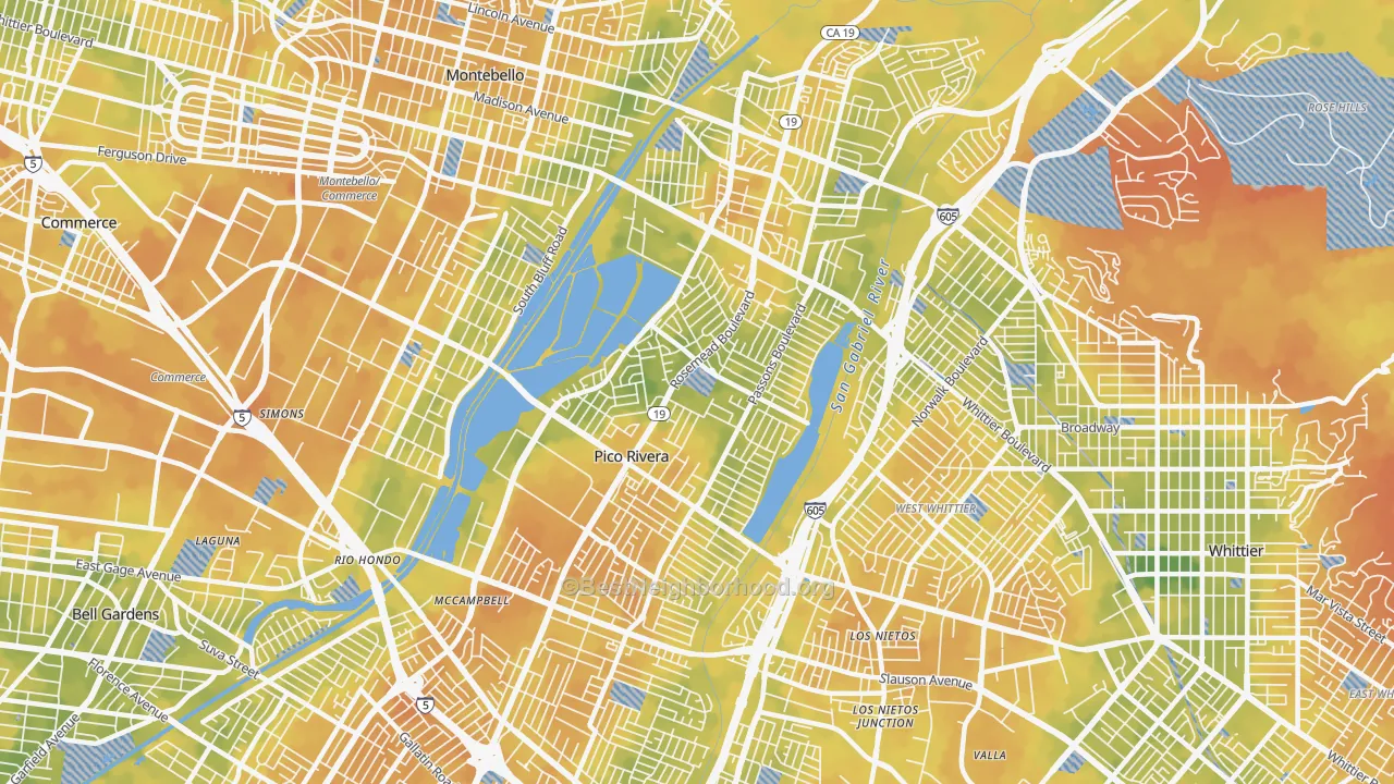 Bike Grade map of El Rancho, Pico Rivera, CA