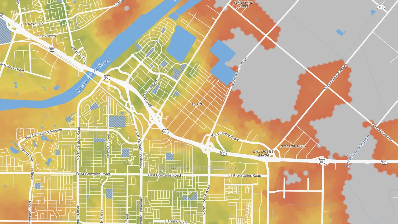 Bike Grade map of El Rio, Oxnard, CA