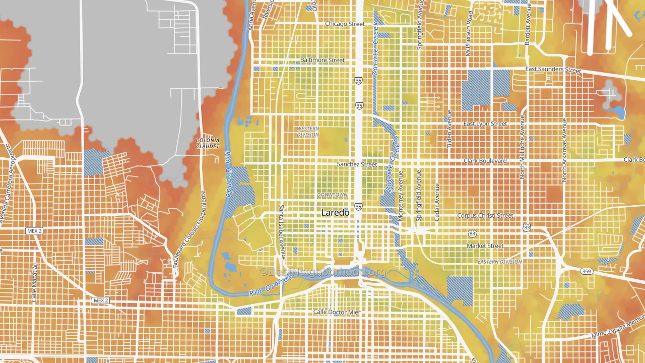 Bike Grade map of El Trece, Laredo, TX