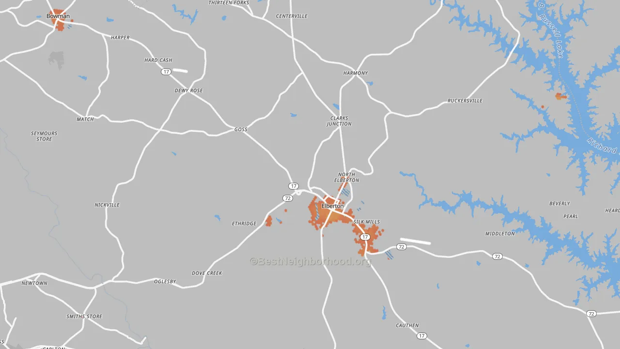 Bike Grade map of Elbert County, GA