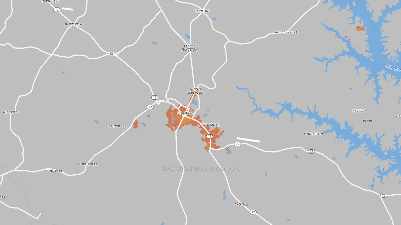 Bike Grade map of Elberton, GA