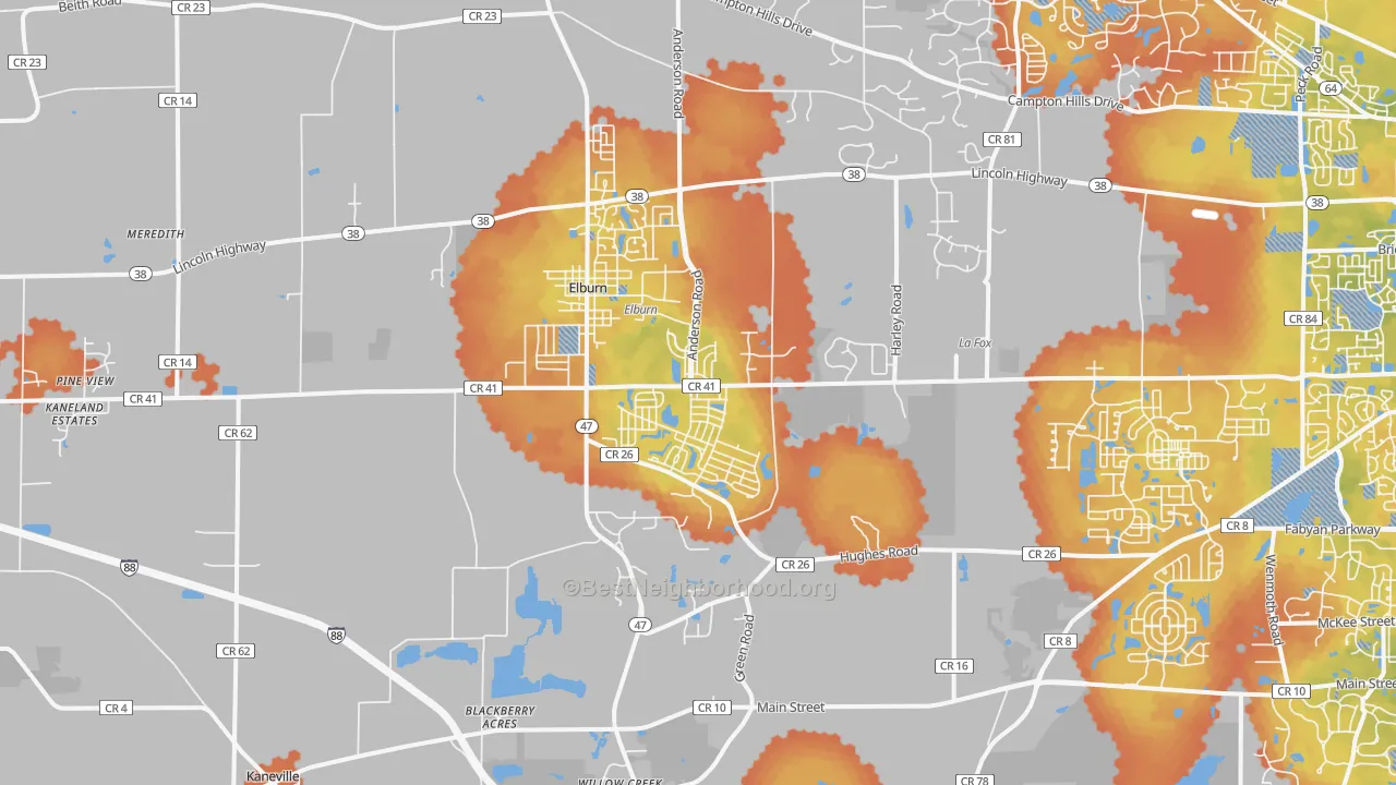 Bike Grade map of Elburn, IL