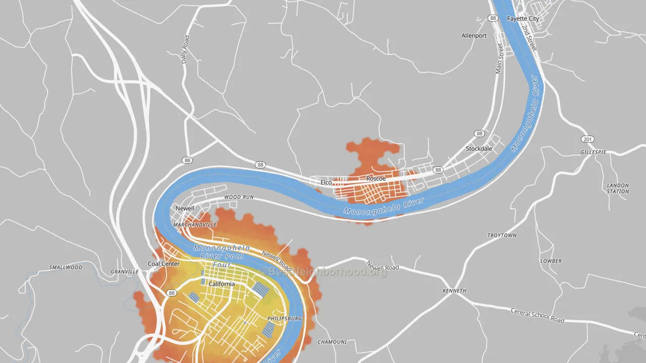 Bike Grade map of Elco, PA