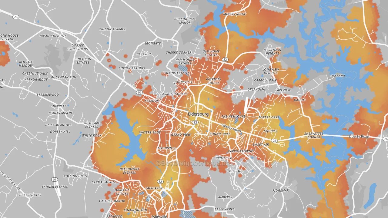 Bike Grade map of Eldersburg, MD