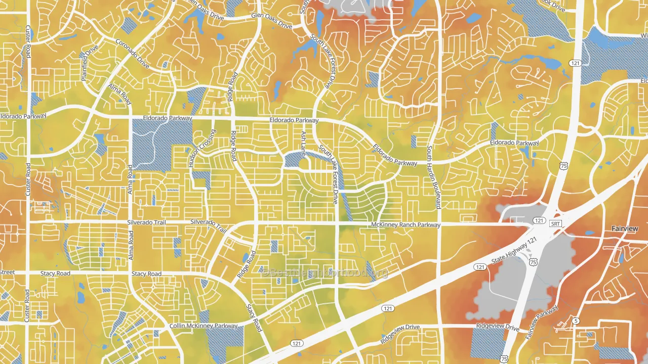 Bike Grade map of Eldorado Heights, McKinney, TX