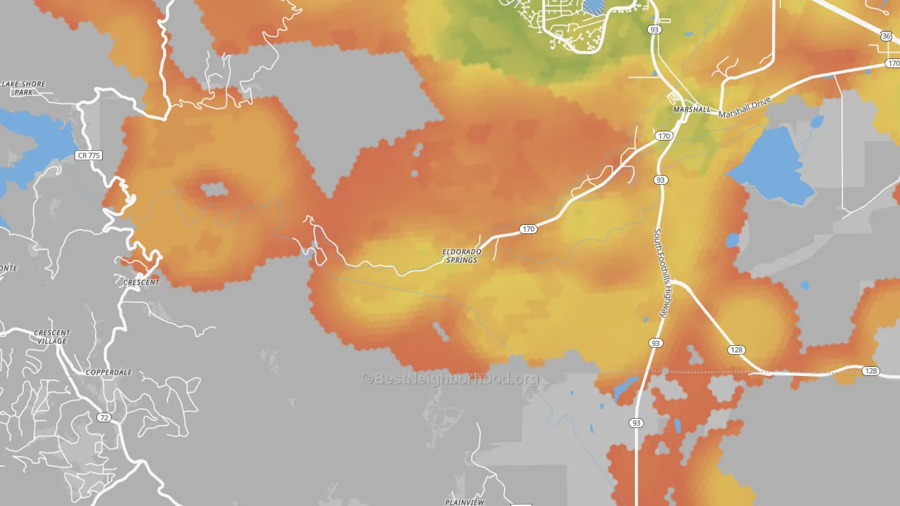 Bike Grade map of Eldorado Springs, CO