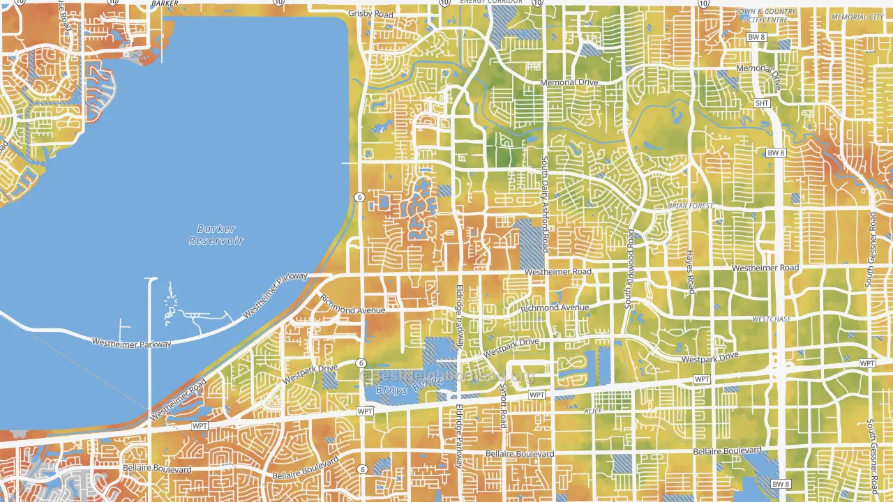 Bike Grade map of Eldridge-West Oaks, Houston, TX