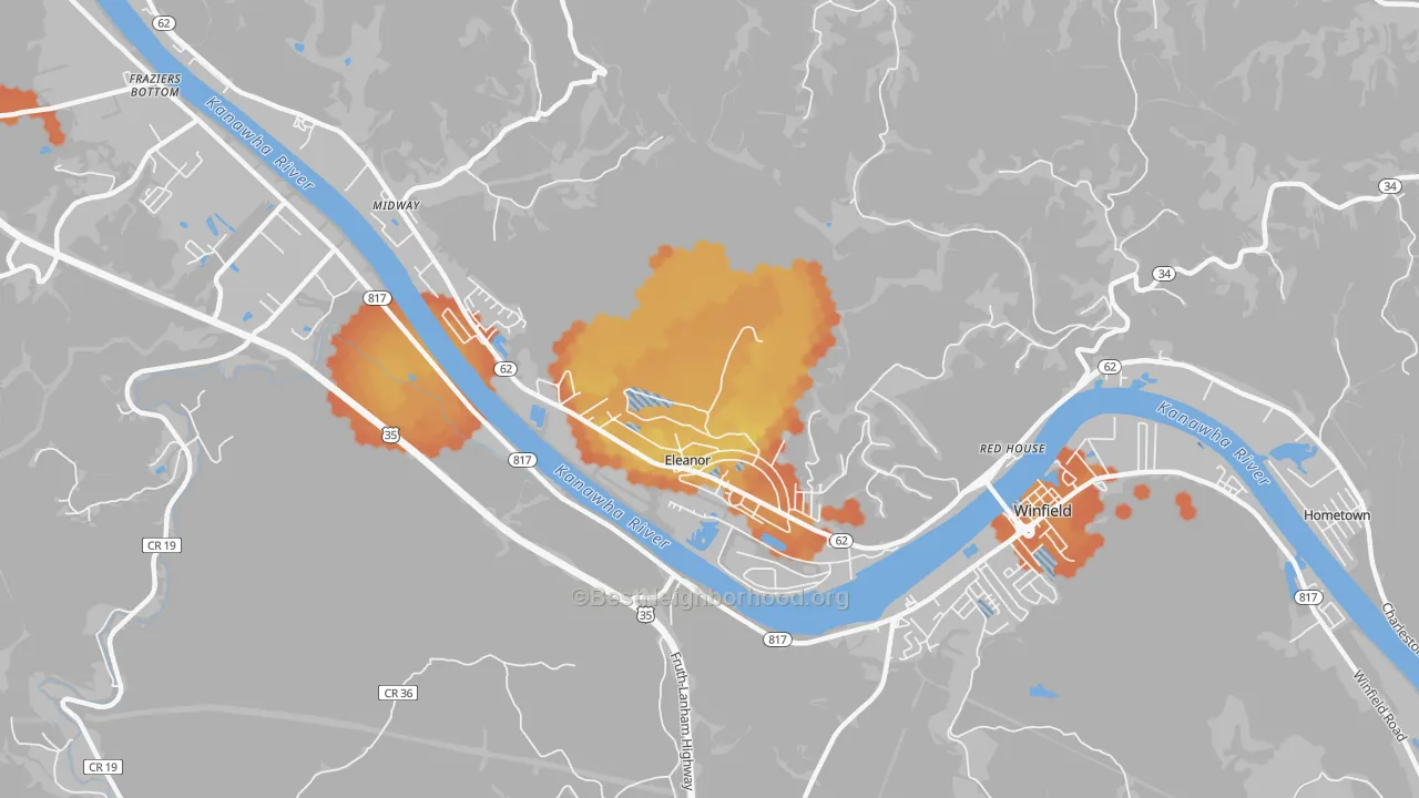 Bike Grade map of Eleanor, WV